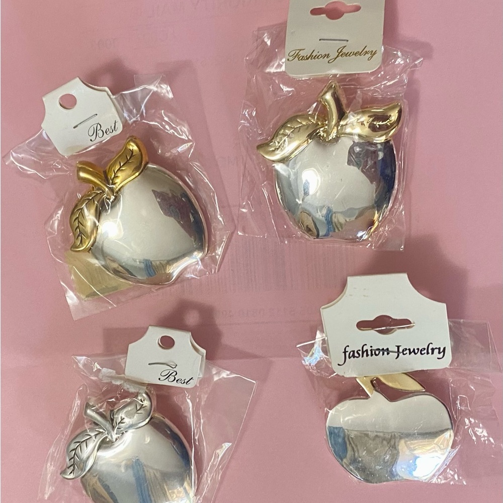 Vintage Gold and Silver Apple Brooch Set of 4